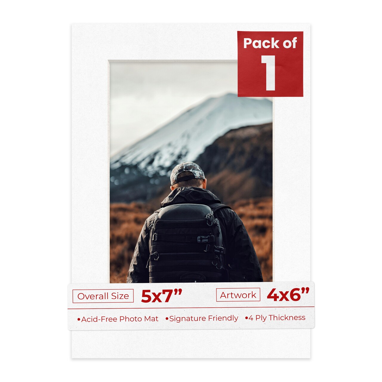 White with Black Core Mat Board for 5x7 Frames - Fits 4x6 Photos